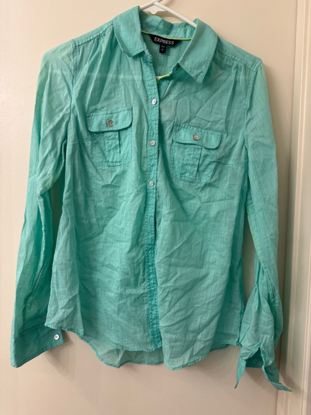 Express Turquoise Button-Up Shirt with Chest Pockets